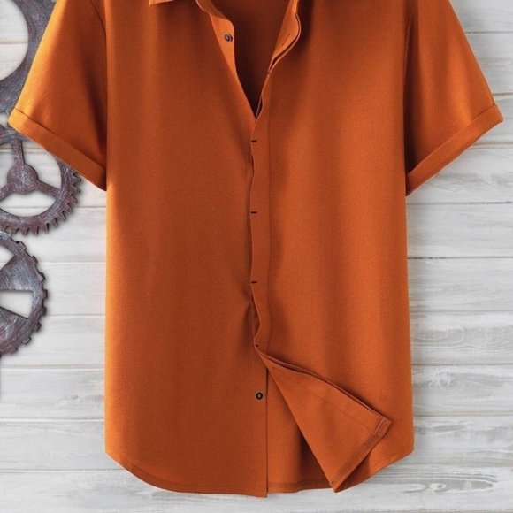 Burnt Orange Basic Men's Button Up Shirt - Picture 2 of 6